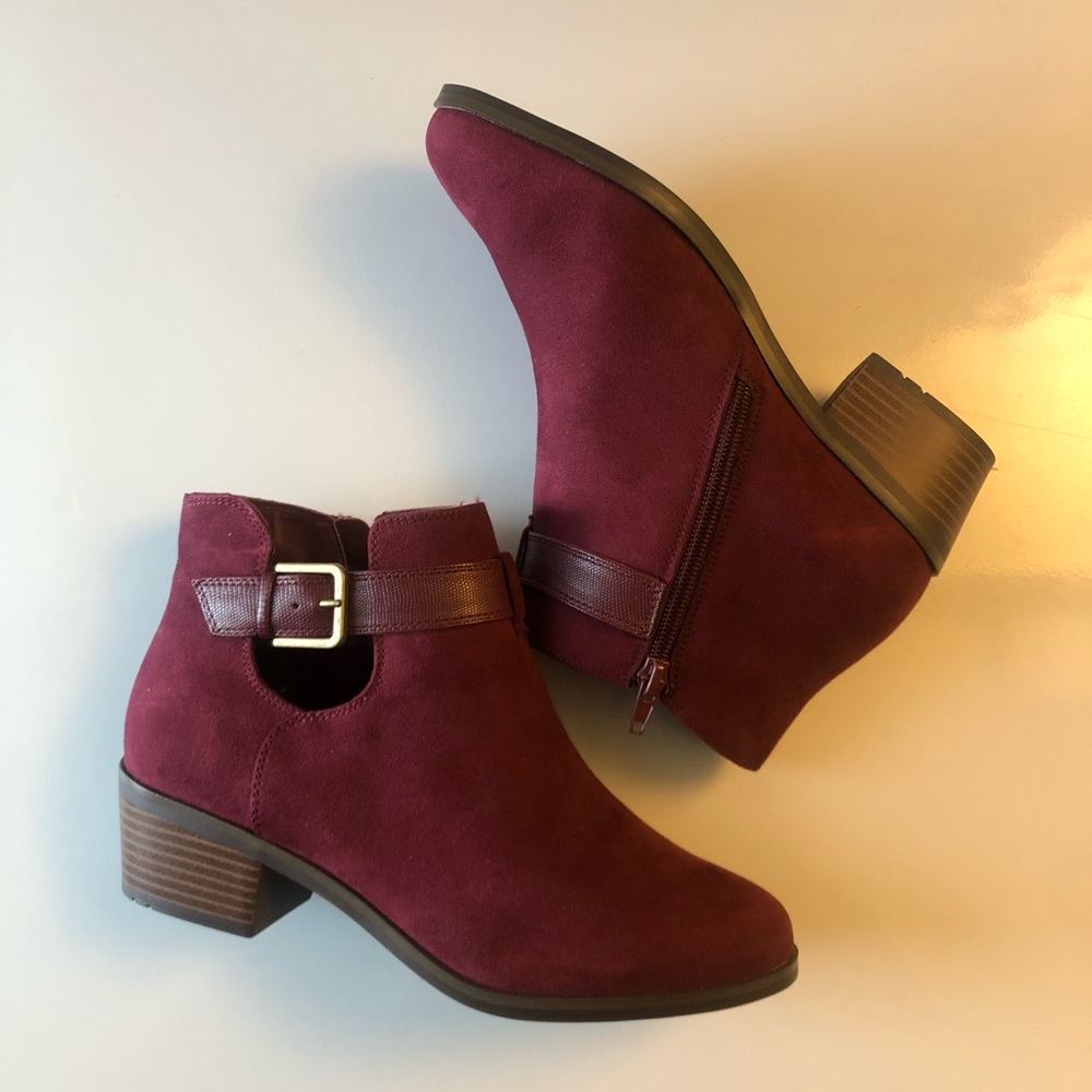 Market & Spruce Burgundy Red Unisex Block Heel Suede Women’s Booties